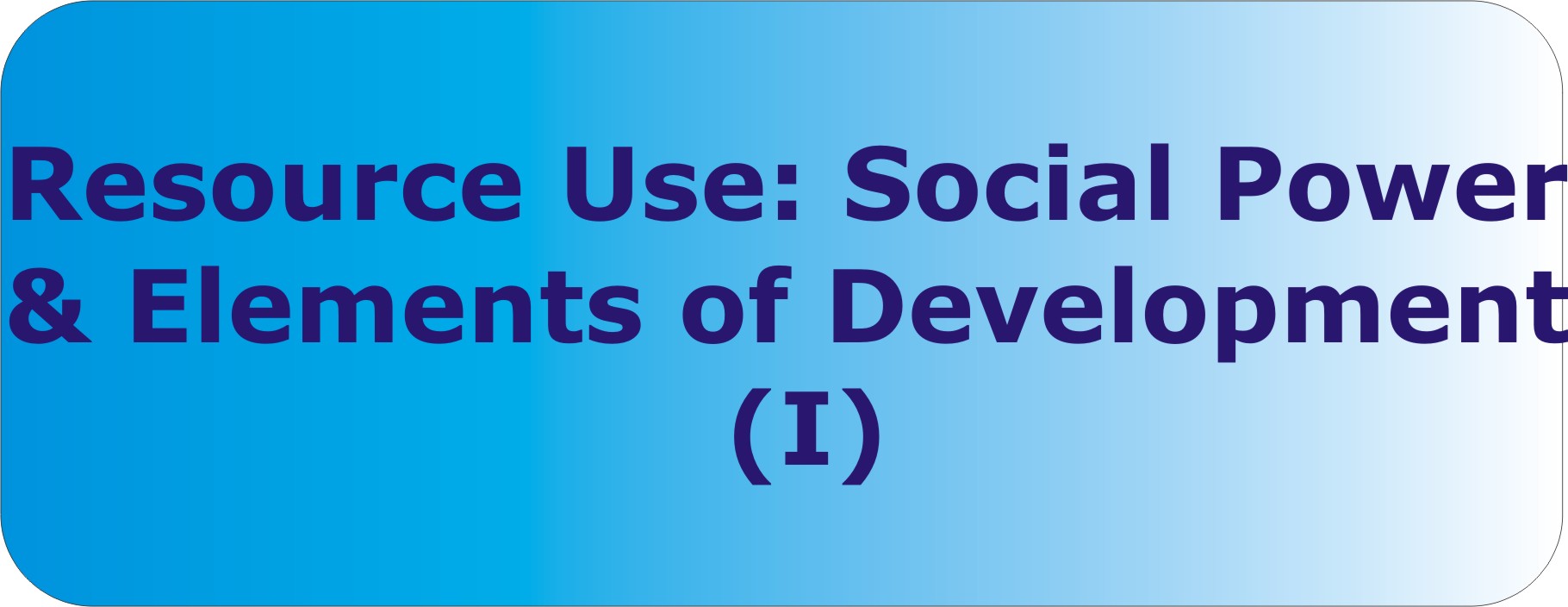 Resource Use: Social Power and Elements of Development-I
